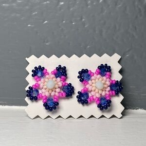 Huichol Beaded Flower Stud Earrings